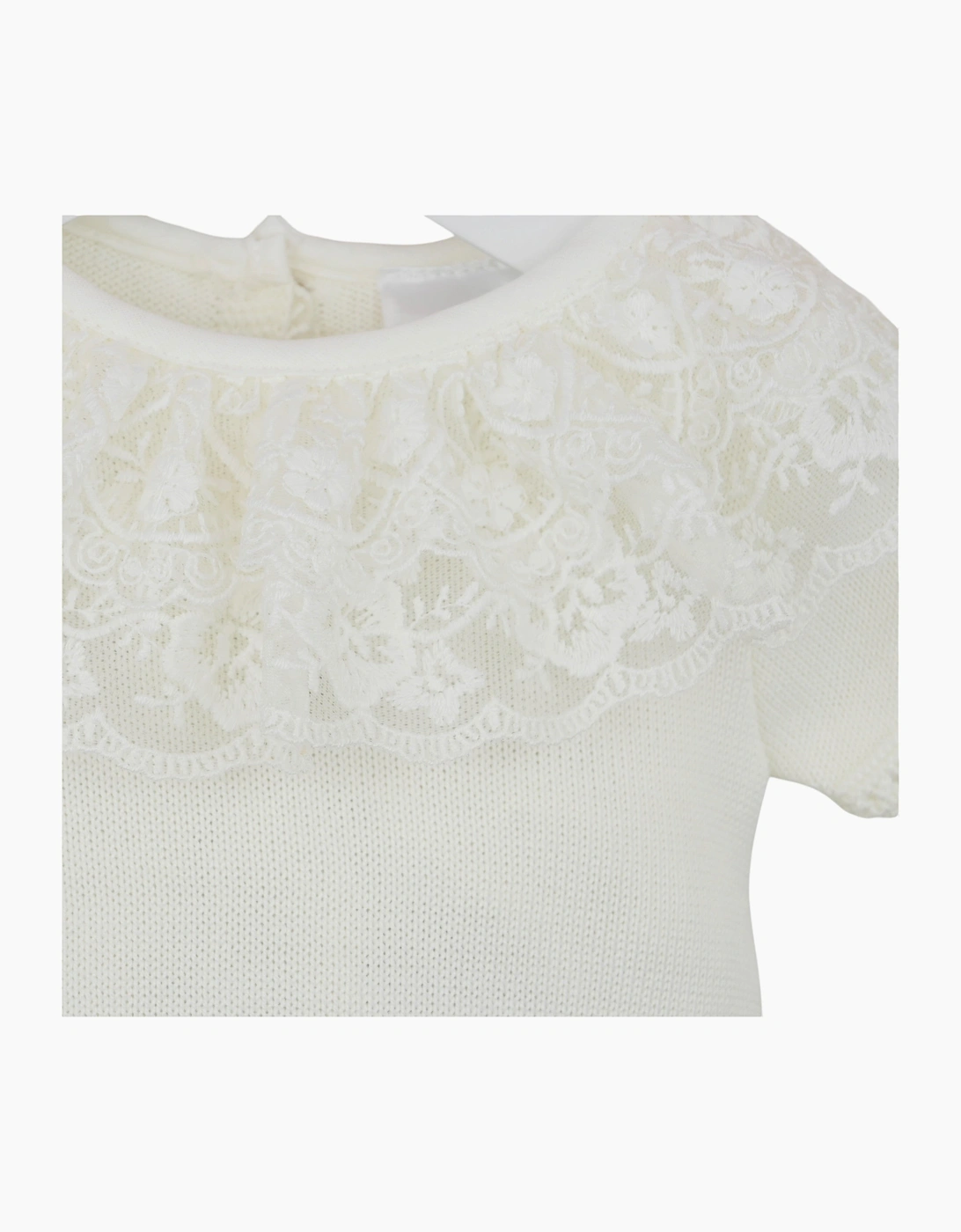 Girls Ivory Fine Knit Lace Dress