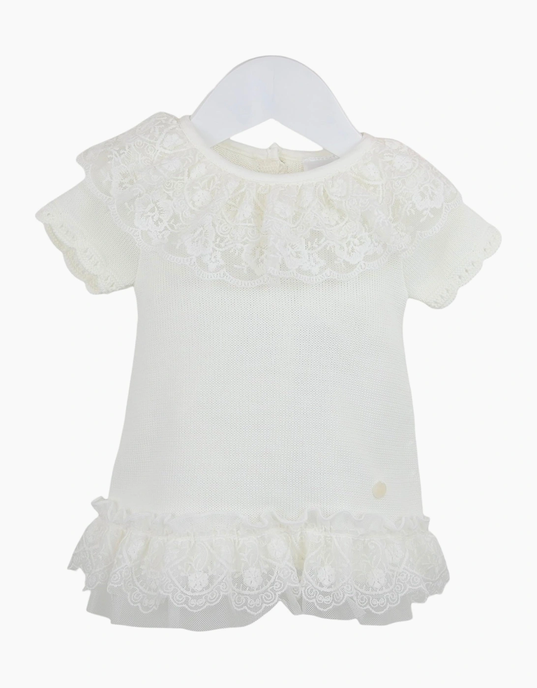 Girls Ivory Fine Knit Lace Dress, 4 of 3