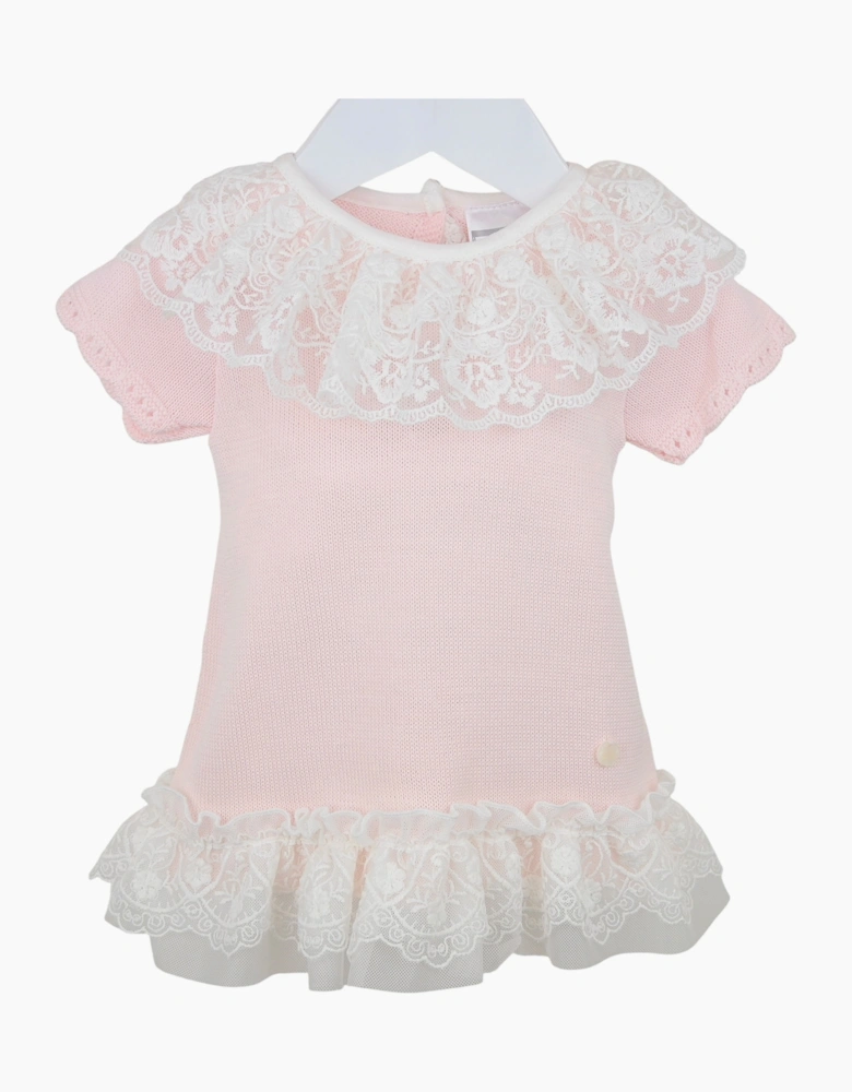 Girls Pale Pink Fine Knit Lace Dress