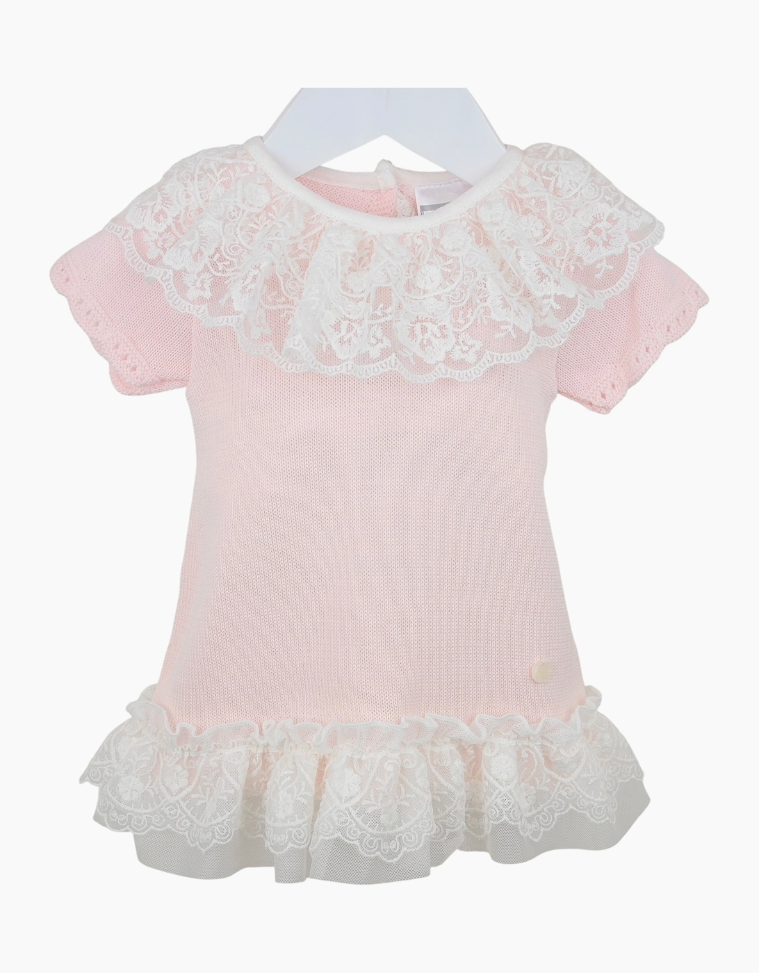 Girls Pale Pink Fine Knit Lace Dress