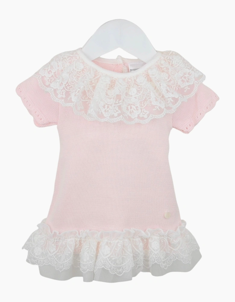 Girls Pale Pink Fine Knit Lace Dress