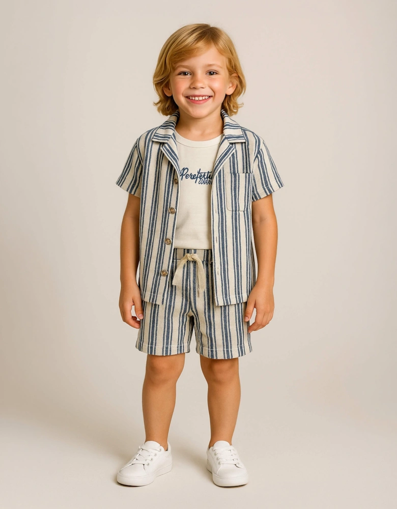 Bel-Air Boys Striped Shirt and Shorts Set in Blue