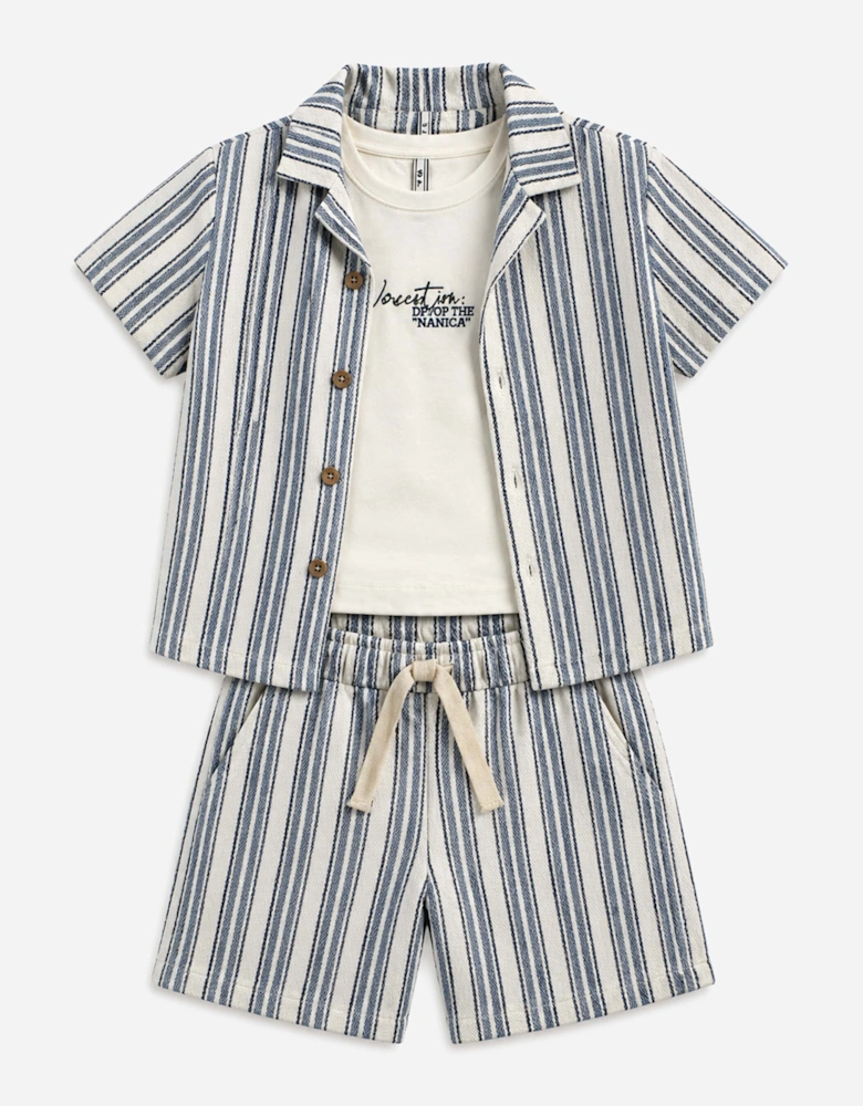 Bel-Air Boys Striped Shirt and Shorts Set in Blue