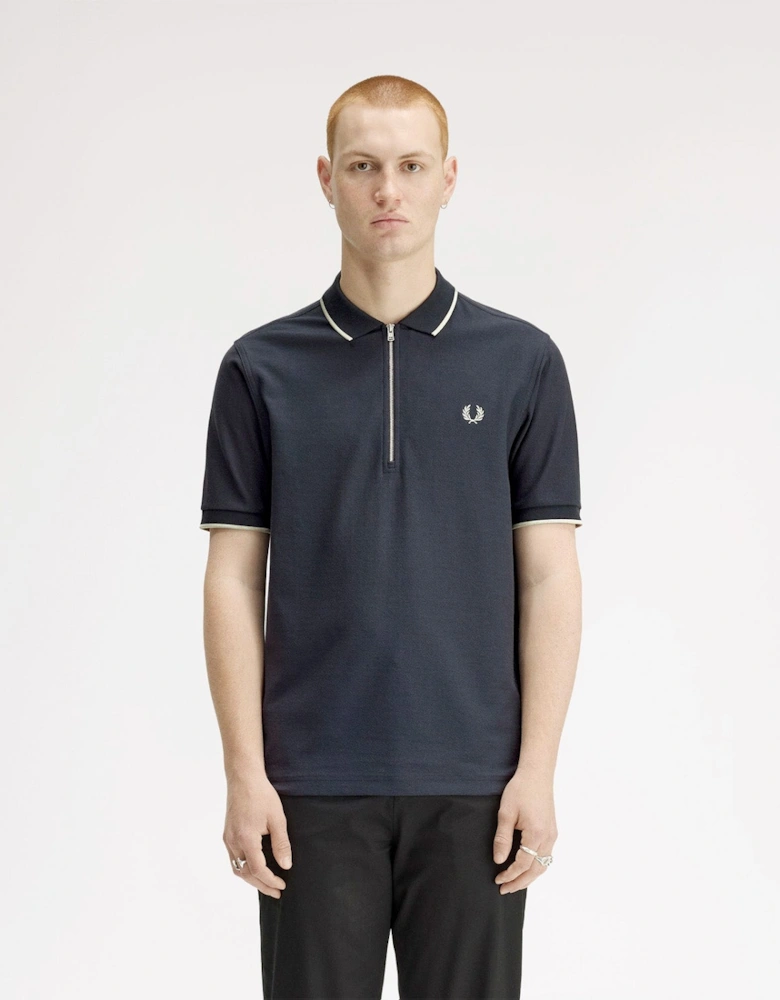 Fred Perry Crepe Pique Zip Neck Polo Shirt