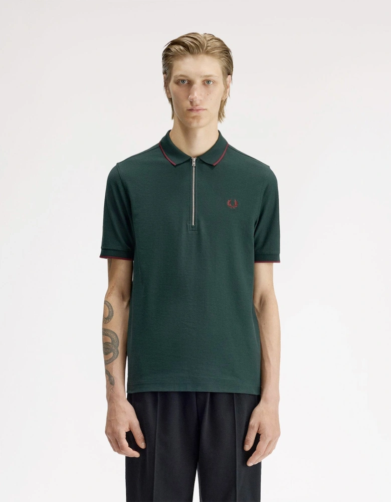 Fred Perry Crepe Pique Zip Neck Polo Shirt