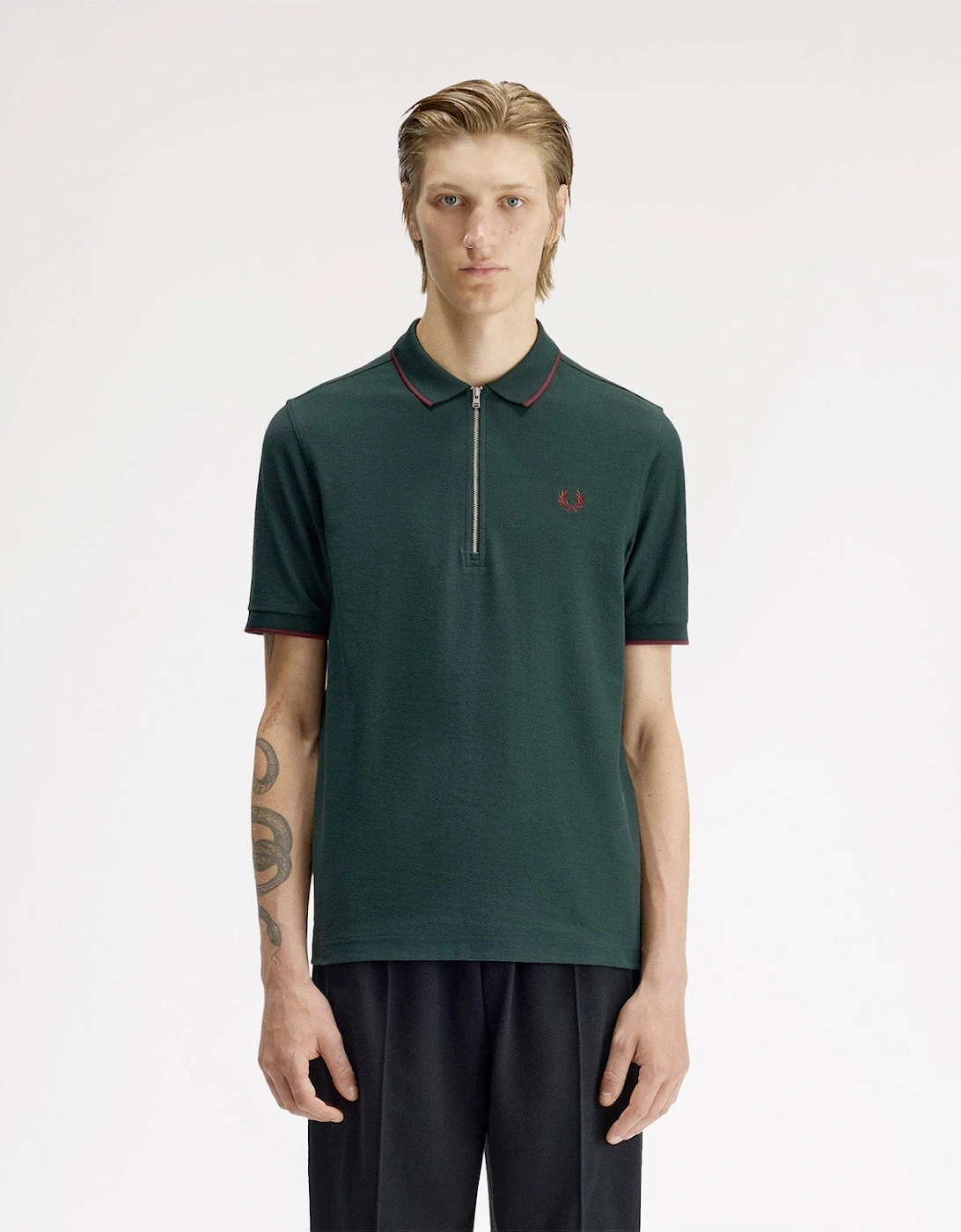 Fred Perry Crepe Pique Zip Neck Polo Shirt