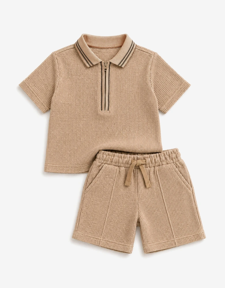 Bel-Air Boys Polo Shirt and Shorts Set in Beige