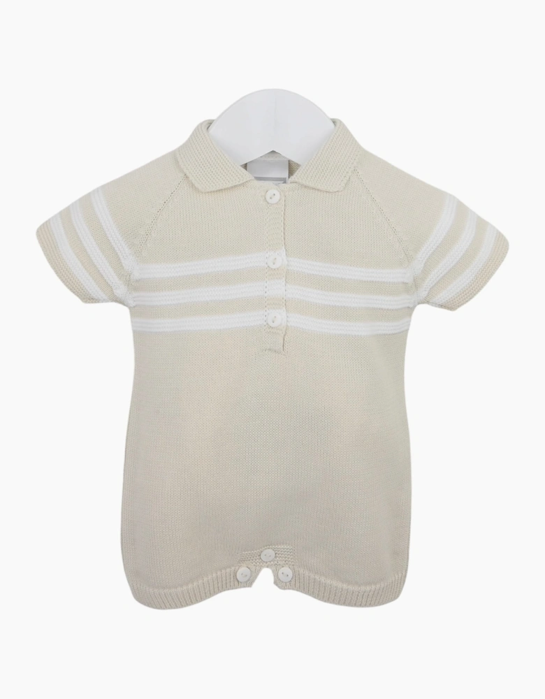 Boys Beige Fine Knit Polo Romper