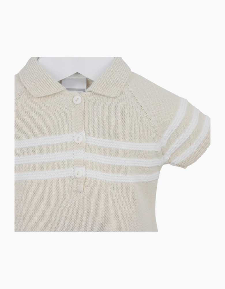 Boys Beige Fine Knit Polo Romper