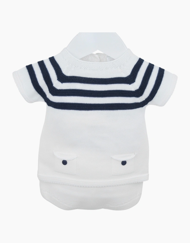 Boys Navy White Fine Knit Jam Pant Set