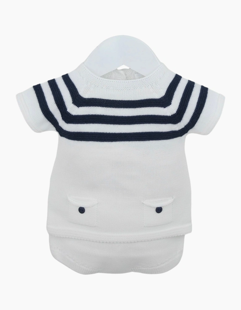 Boys Navy White Fine Knit Jam Pant Set