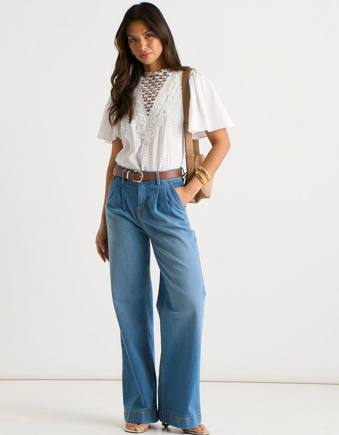 Blue Pleat Wide Leg Jean, 6 of 5