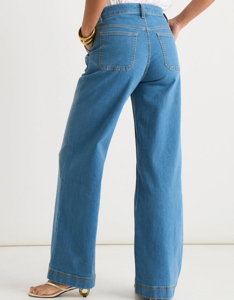 Blue Pleat Wide Leg Jean