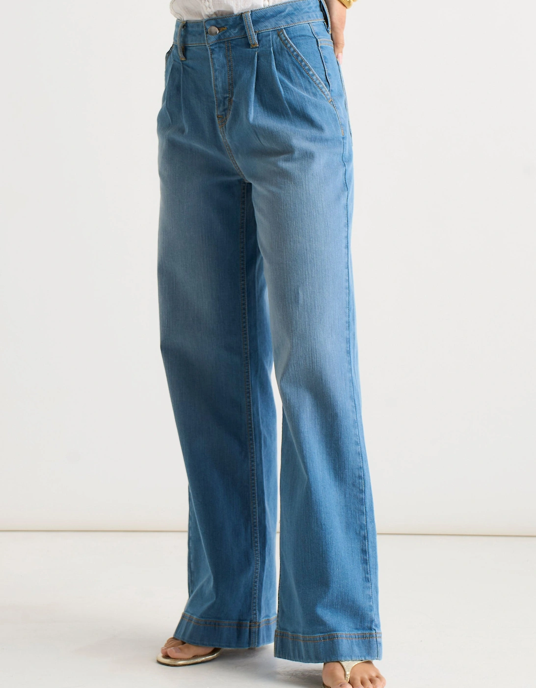 Blue Pleat Wide Leg Jean