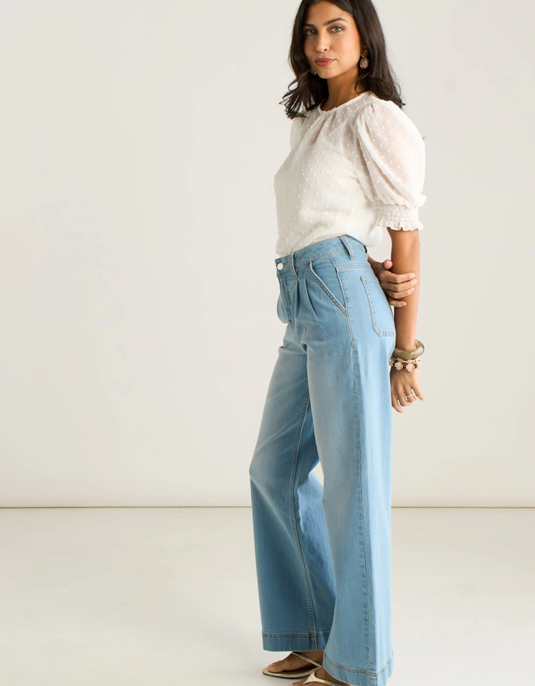 Light Blue Pleat Wide Leg Jean