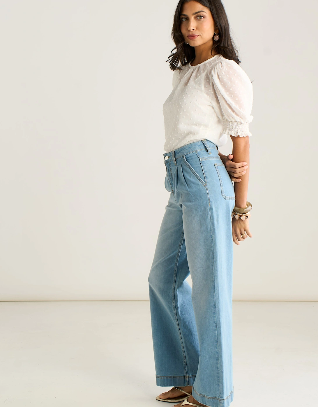 Light Blue Pleat Wide Leg Jean