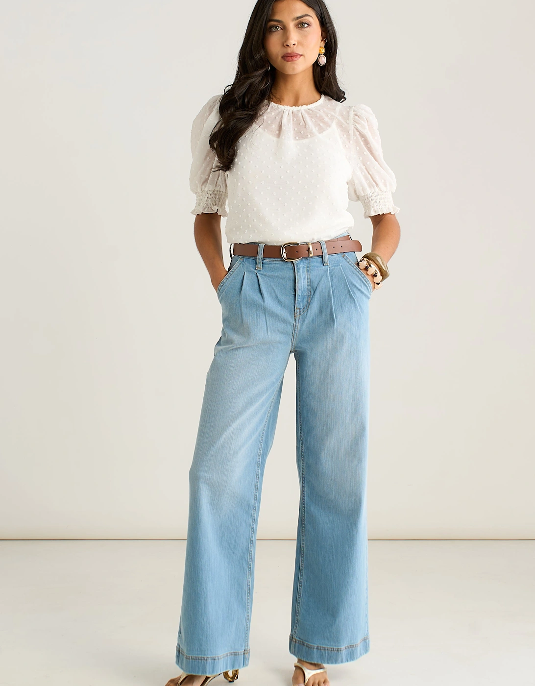 Light Blue Pleat Wide Leg Jean