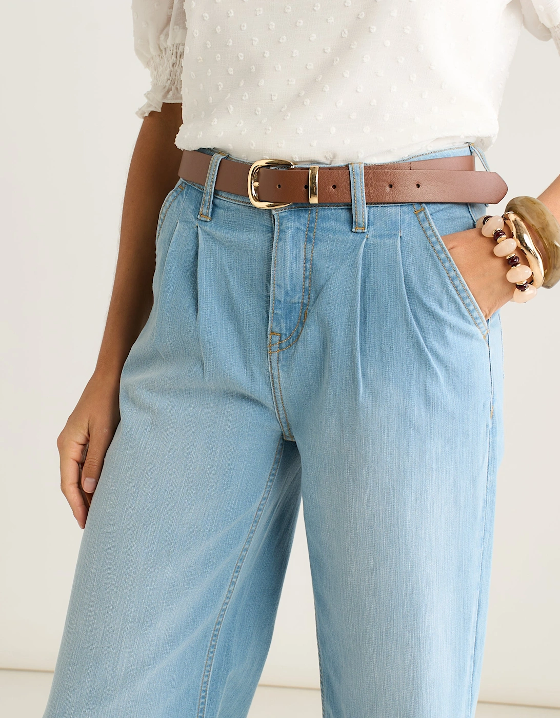 Light Blue Pleat Wide Leg Jean