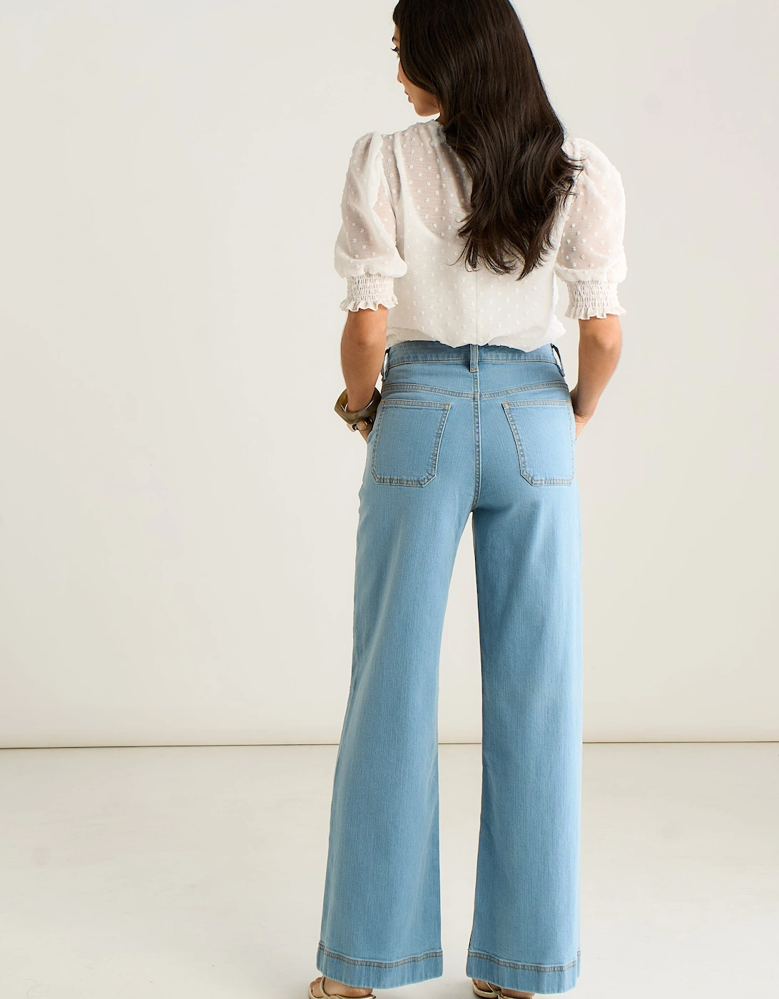 Light Blue Pleat Wide Leg Jean