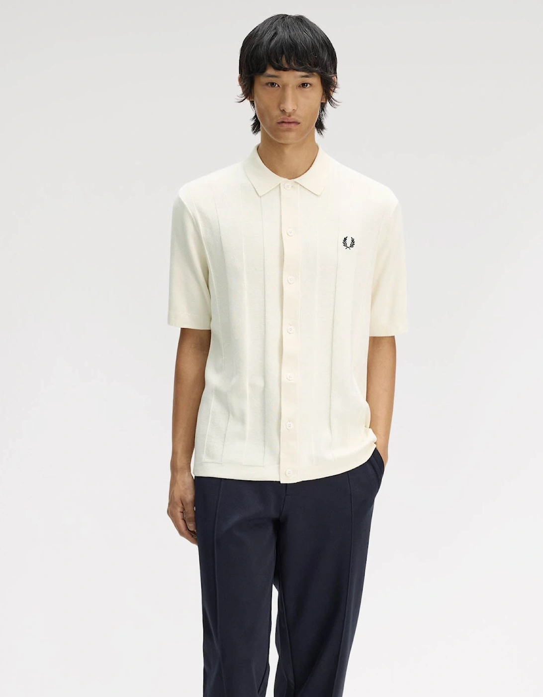 Fred Perry Mens Tonal Vertical Stripe Polo Shirt - Ecru 560