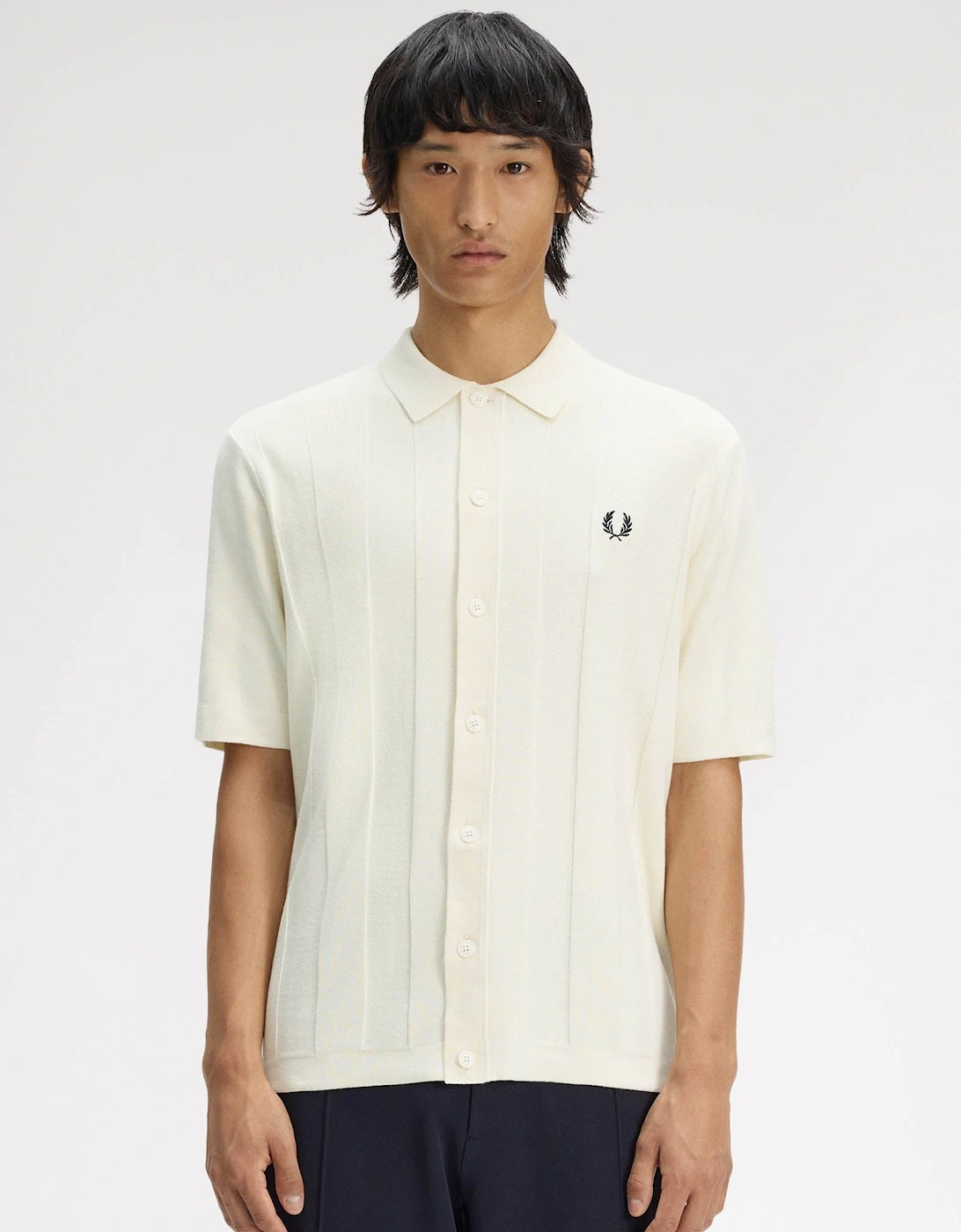 Fred Perry Mens Tonal Vertical Stripe Polo Shirt - Ecru 560