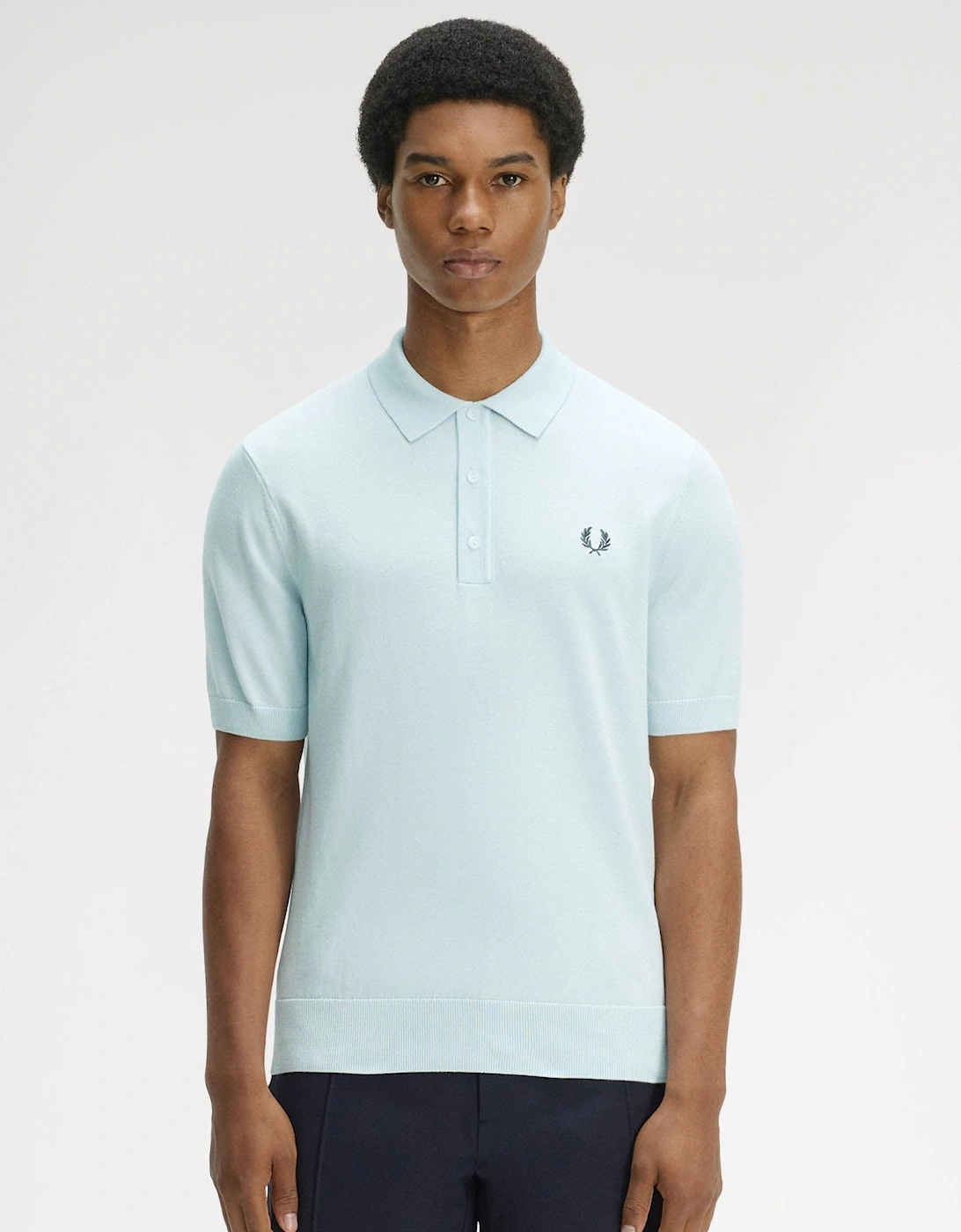 Fred Perry Mens Cotton Knitted Shirt - Light Ice R30, 7 of 6
