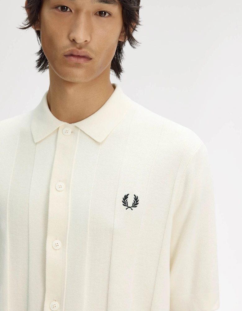 Fred Perry Mens Tonal Vertical Stripe Polo Shirt - Ecru 560