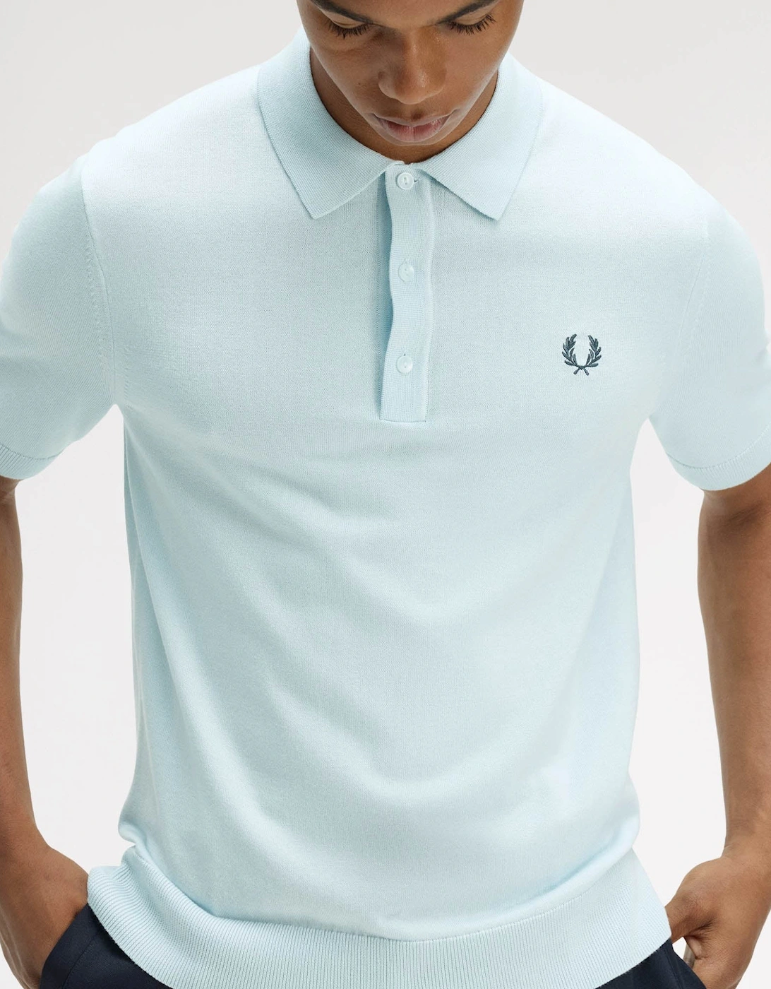Fred Perry Mens Cotton Knitted Shirt - Light Ice R30