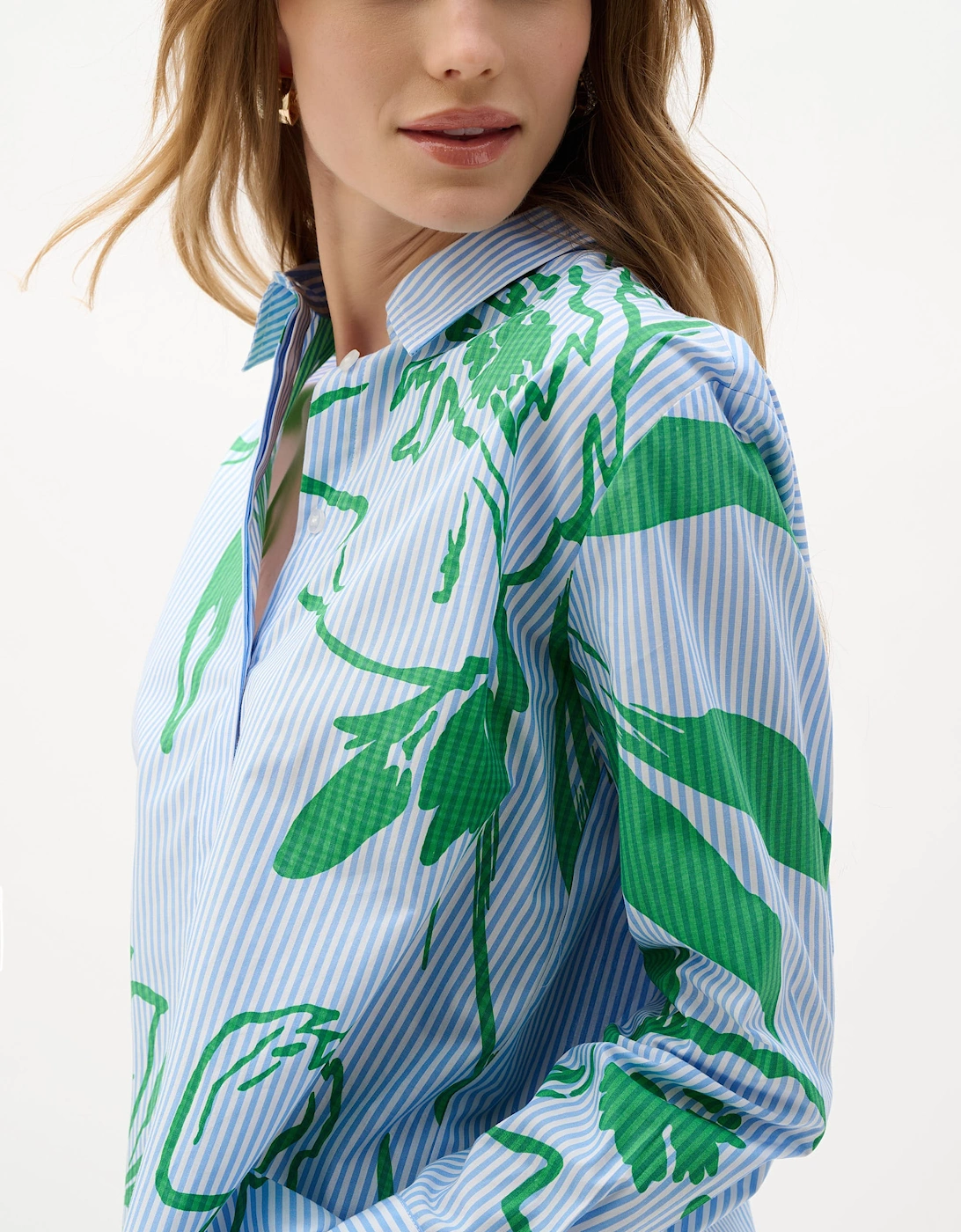 Cotton stripe floral print boxy blouse