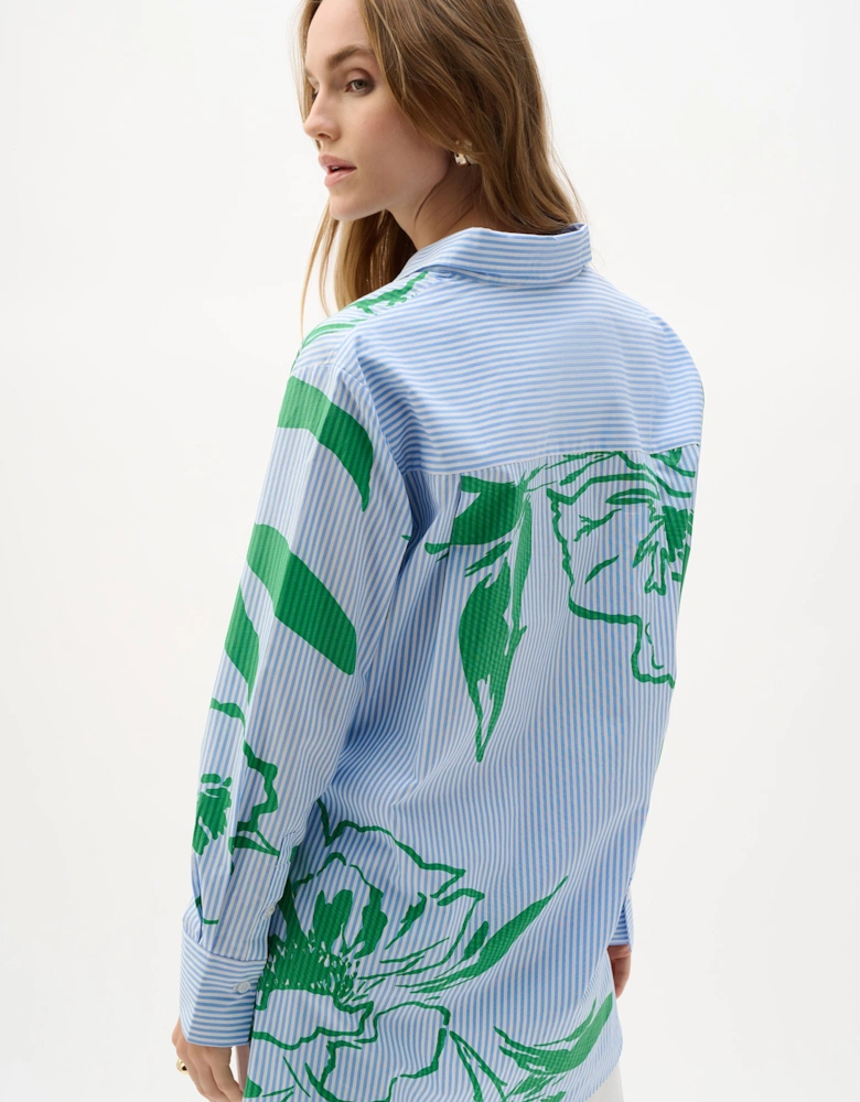 Cotton stripe floral print boxy blouse