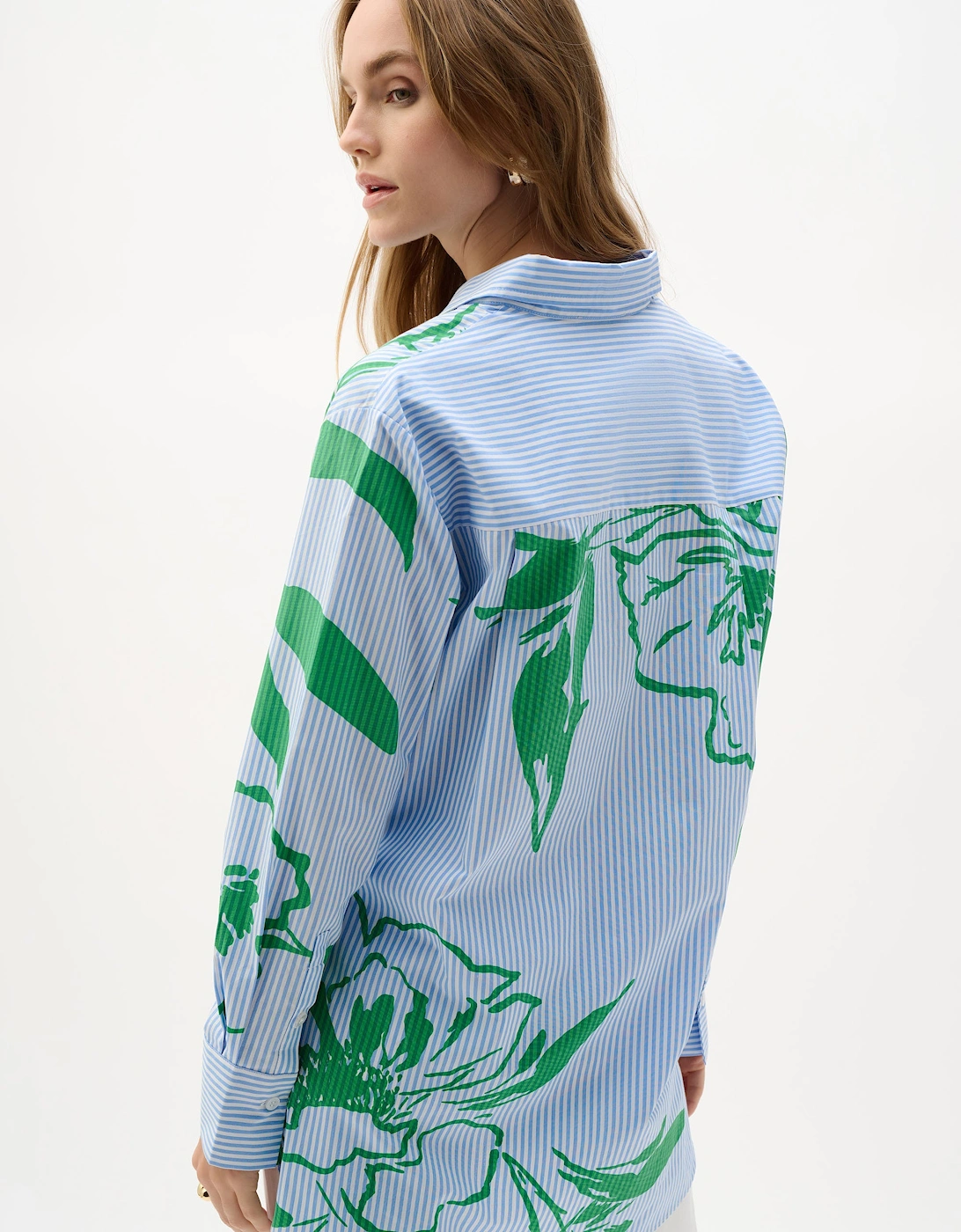 Cotton stripe floral print boxy blouse