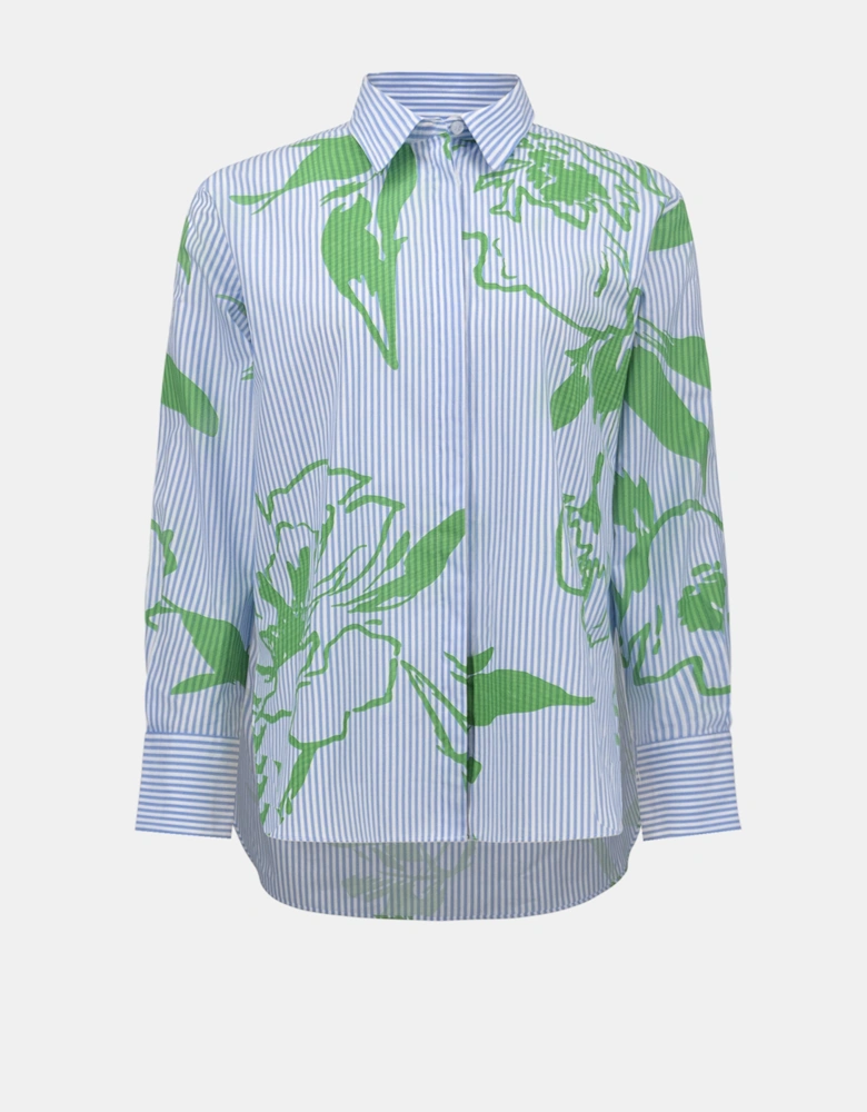 Cotton stripe floral print boxy blouse