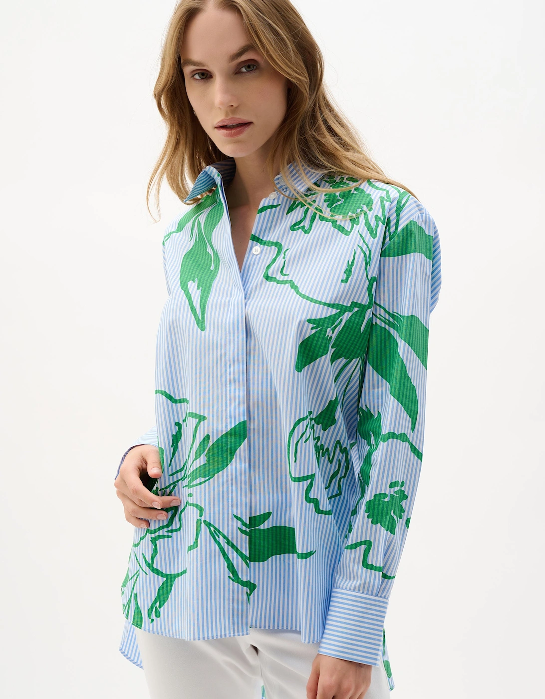 Cotton stripe floral print boxy blouse, 7 of 6