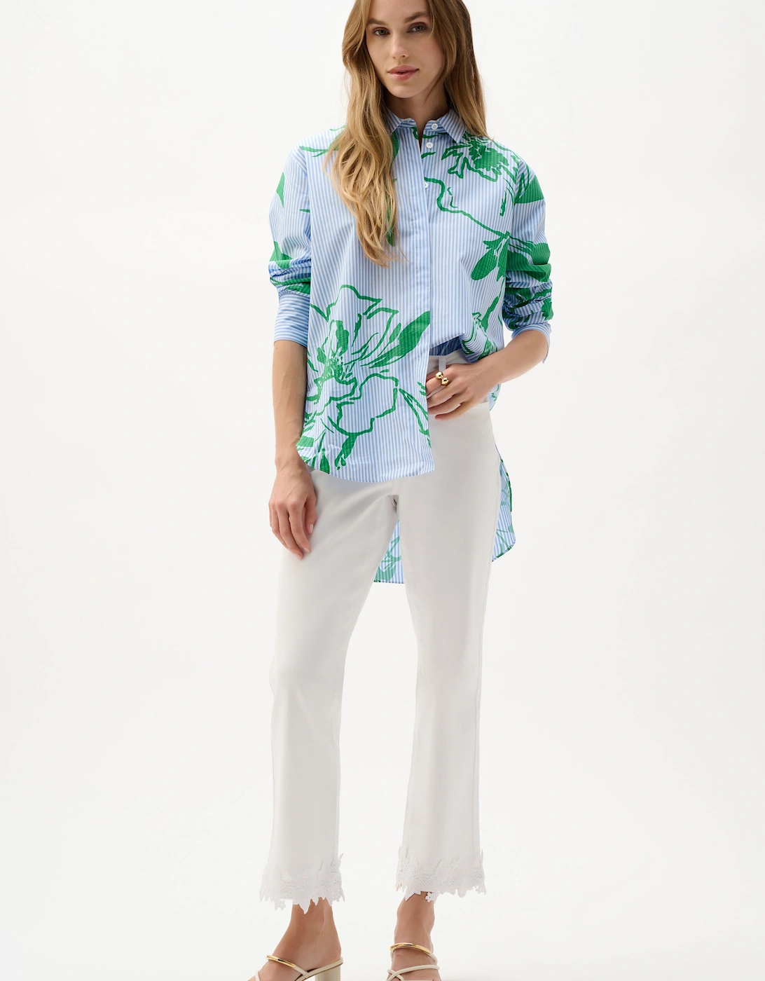 Cotton stripe floral print boxy blouse
