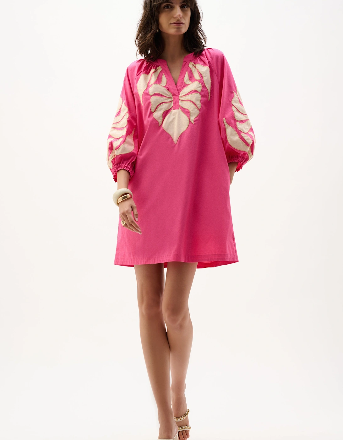 Stretch cotton floral embroidered straight dress