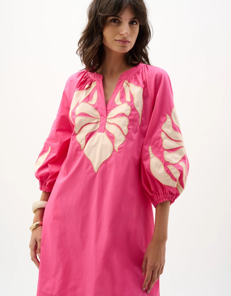 Stretch cotton floral embroidered straight dress