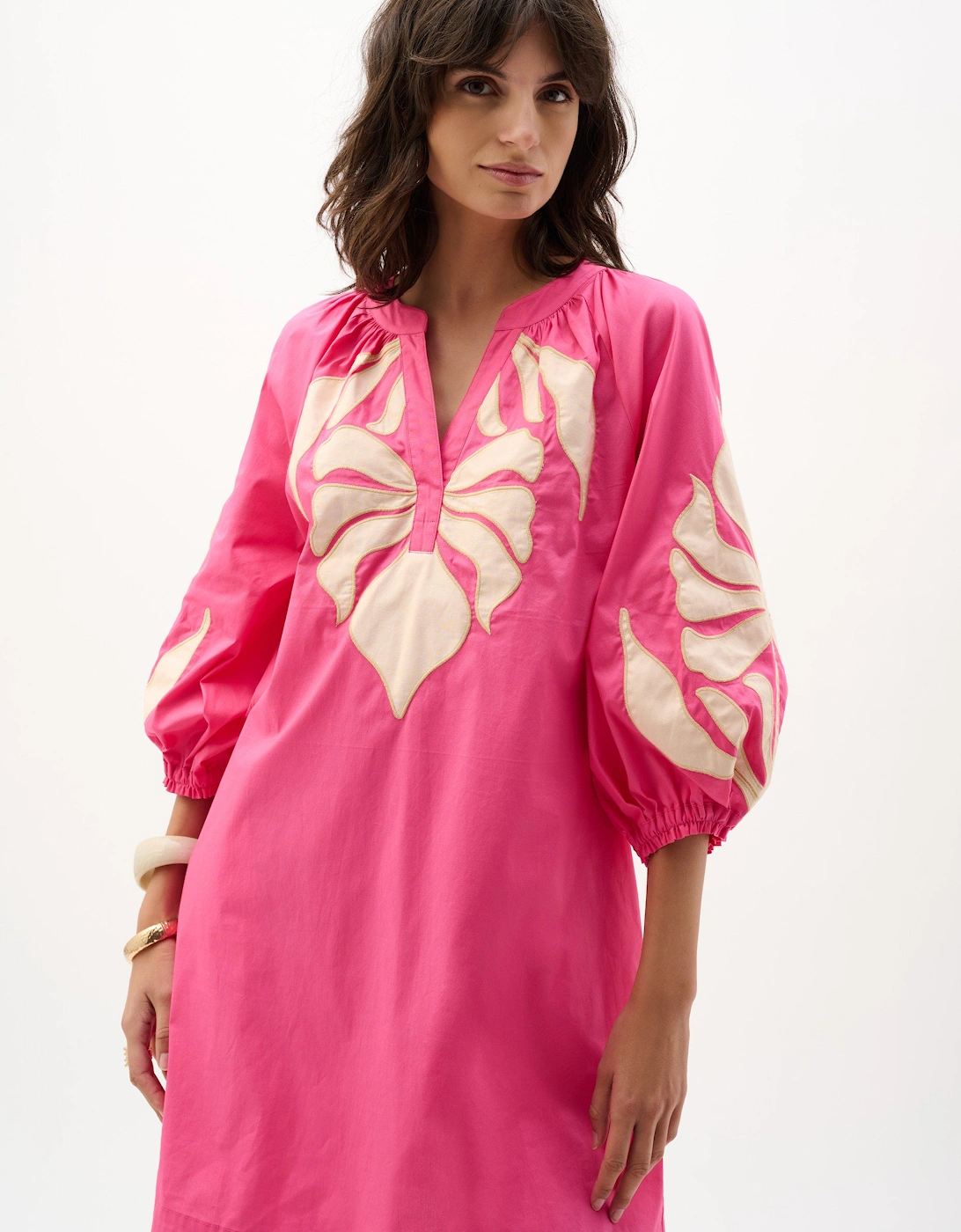 Stretch cotton floral embroidered straight dress
