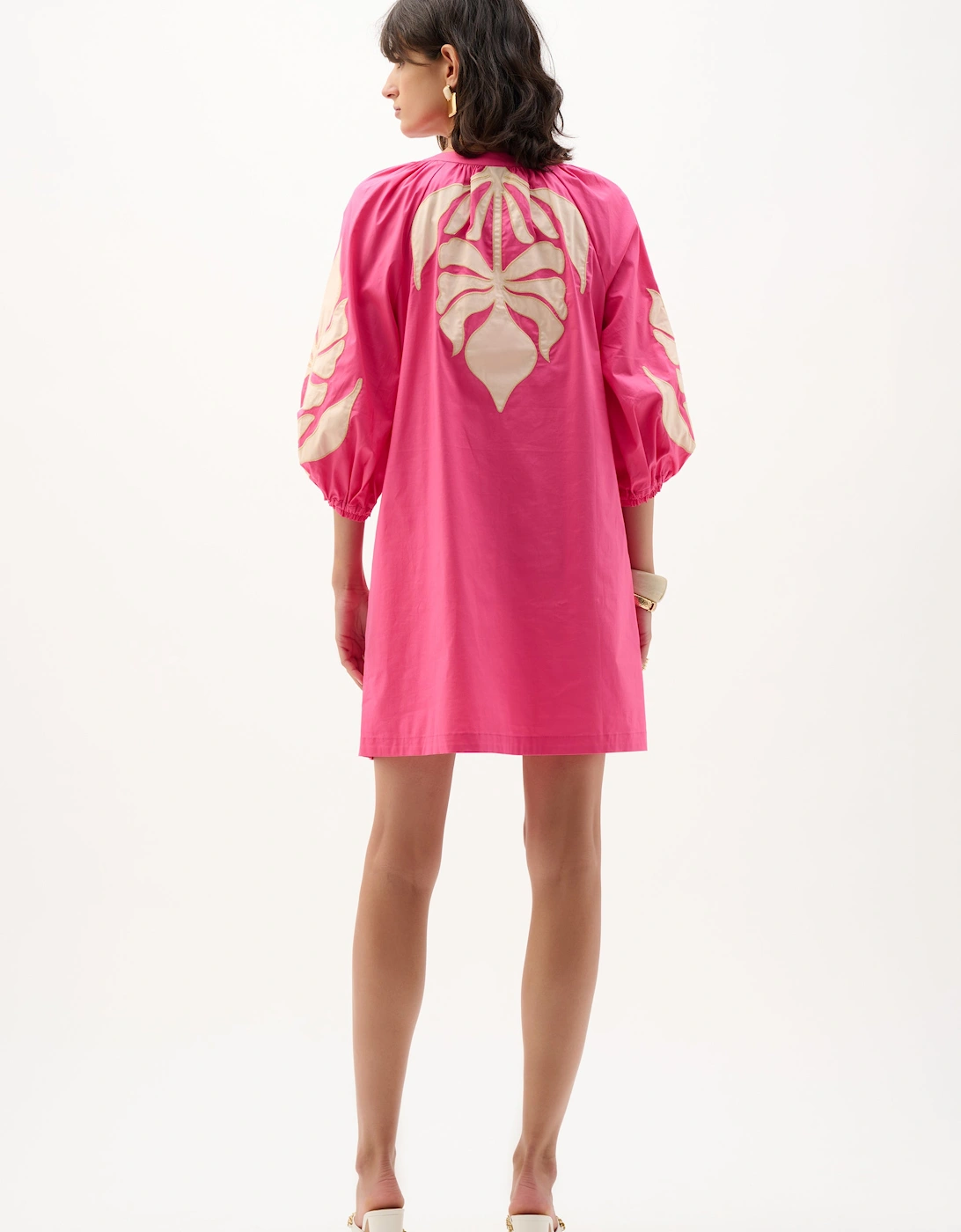 Stretch cotton floral embroidered straight dress