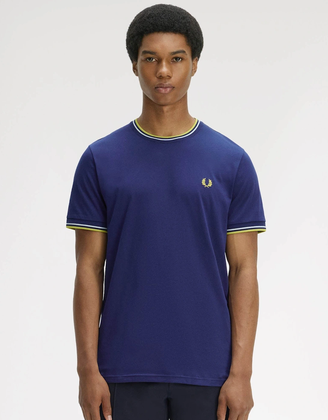 Fred Perry Mens Twin Tipped T-Shirt - French Navy/Dusky Blue/Citron 83B, 6 of 5