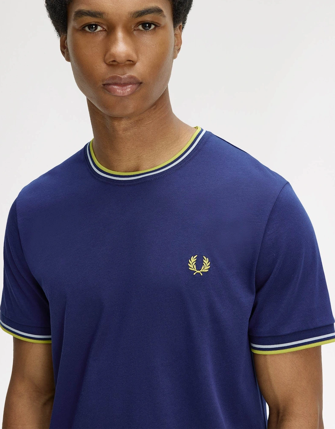 Fred Perry Mens Twin Tipped T-Shirt - French Navy/Dusky Blue/Citron 83B