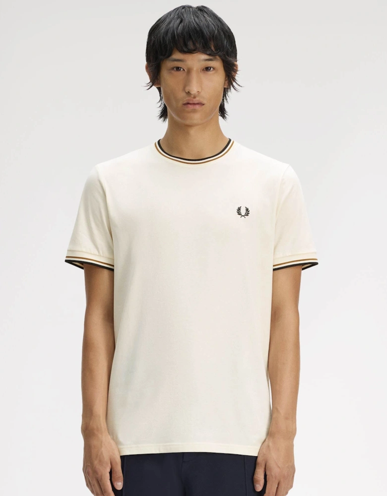 Fred Perry Mens Twin Tipped T-Shirt - Ecru/Dark Caramel/Black 79B