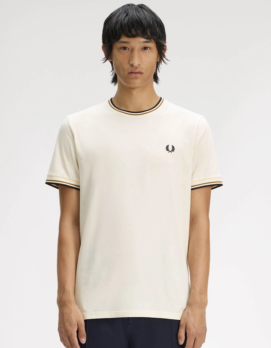 Fred Perry Mens Twin Tipped T-Shirt - Ecru/Dark Caramel/Black 79B, 6 of 5