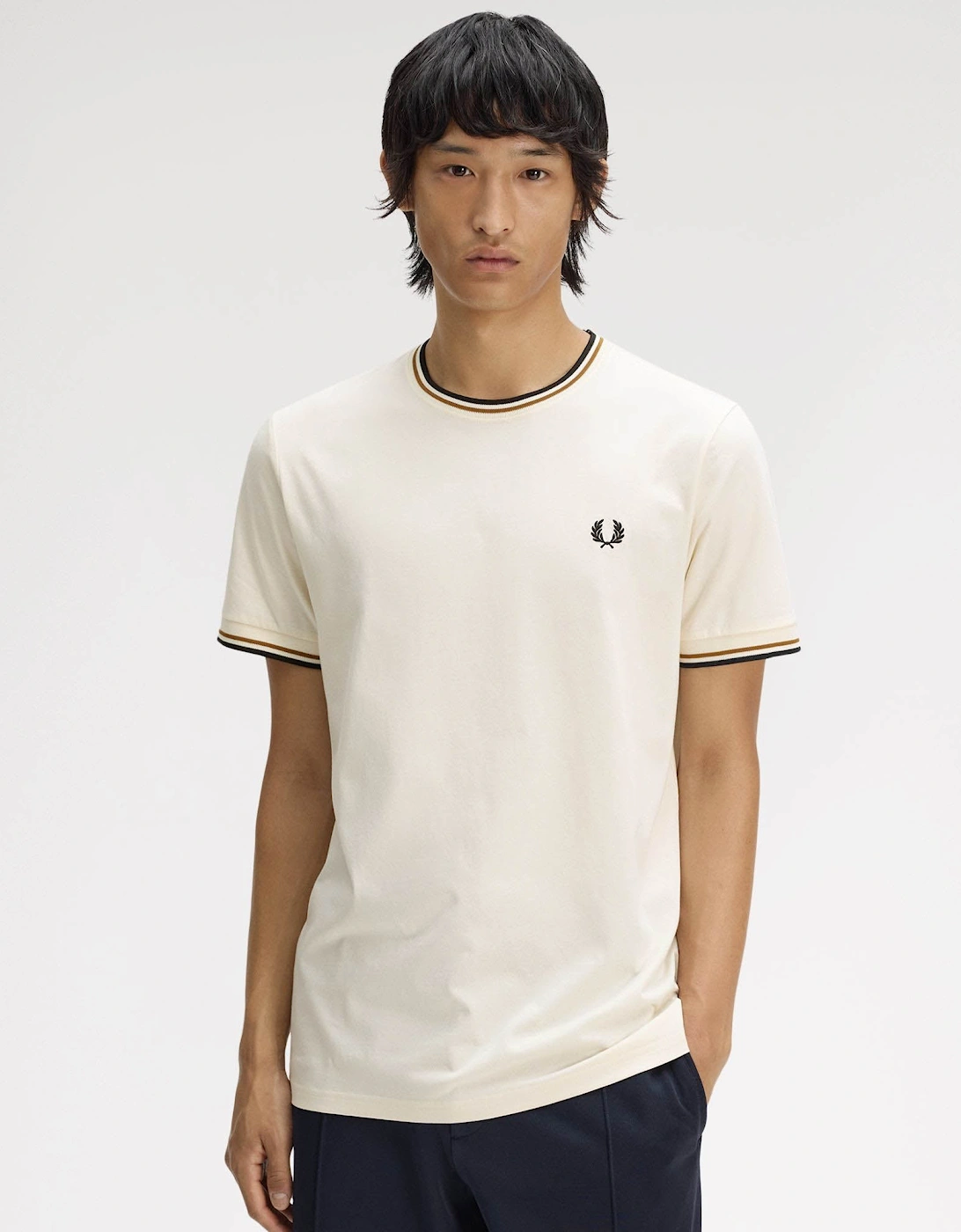 Fred Perry Mens Twin Tipped T-Shirt - Ecru/Dark Caramel/Black 79B