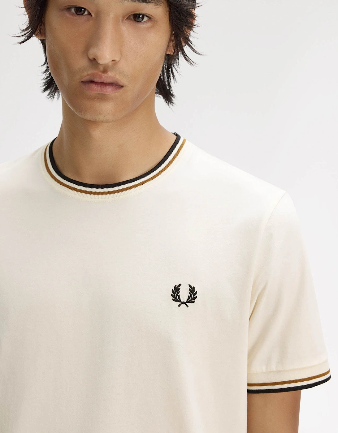 Fred Perry Mens Twin Tipped T-Shirt - Ecru/Dark Caramel/Black 79B