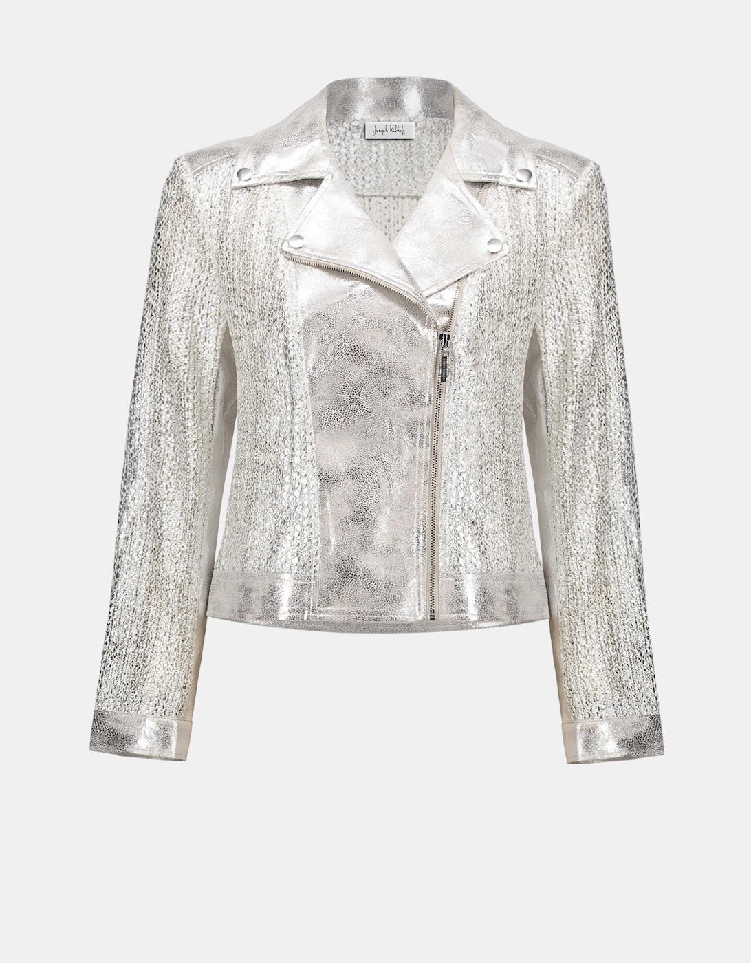Faux suede foiled knit moto jacket