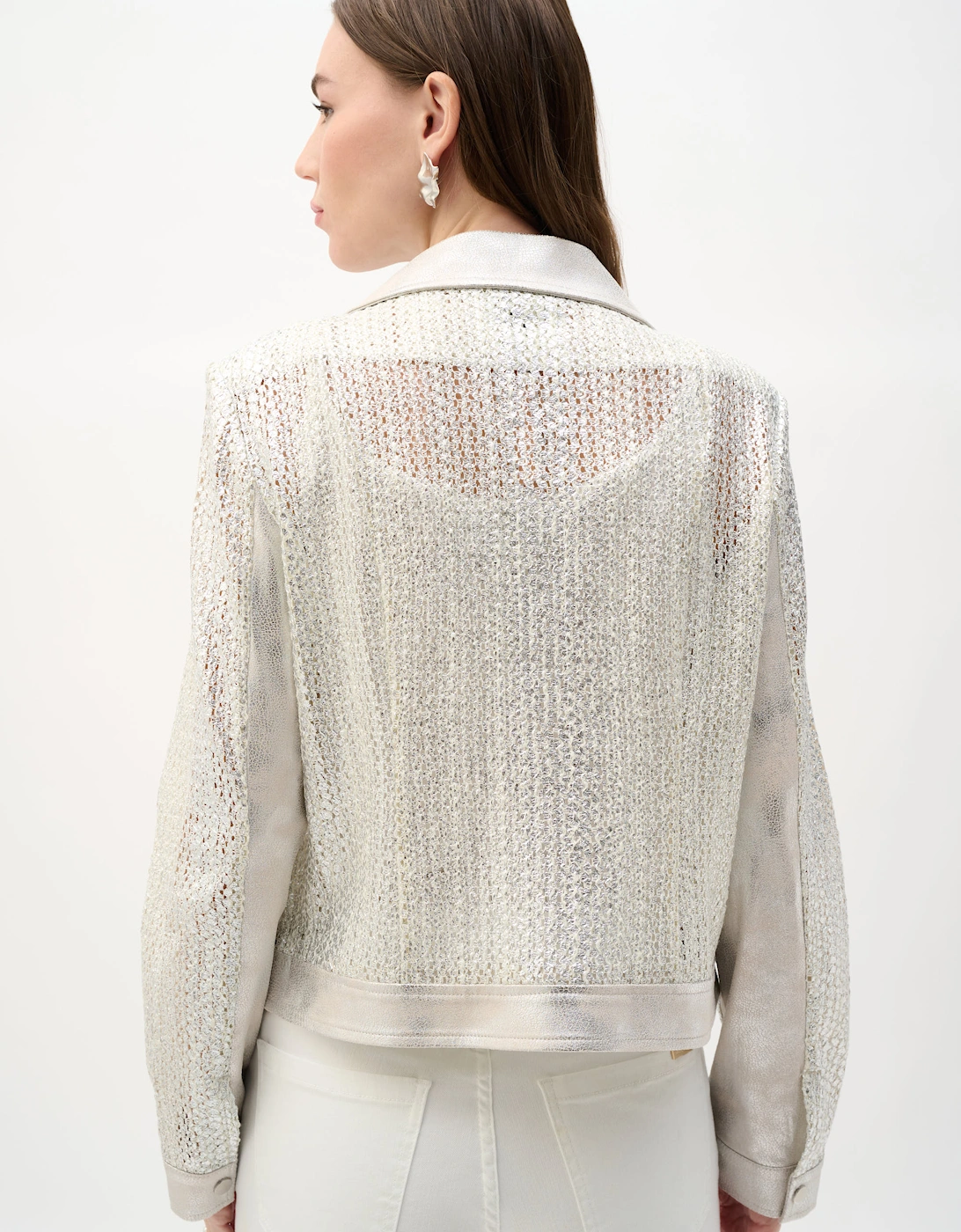 Faux suede foiled knit moto jacket