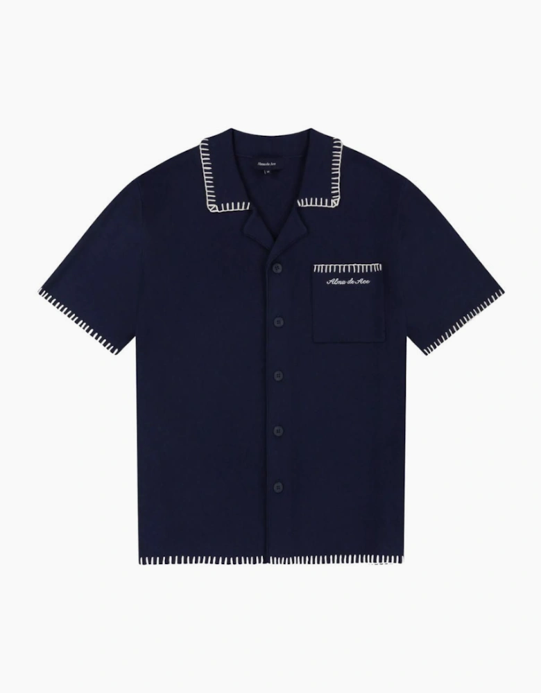 Alma De Ace Rexa Stitched Navy Knitted Shirt