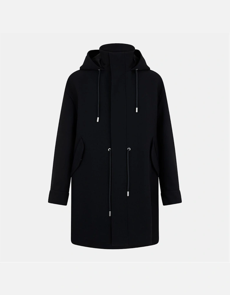 Hooded Drawstring Solid Patterned Parka Coat