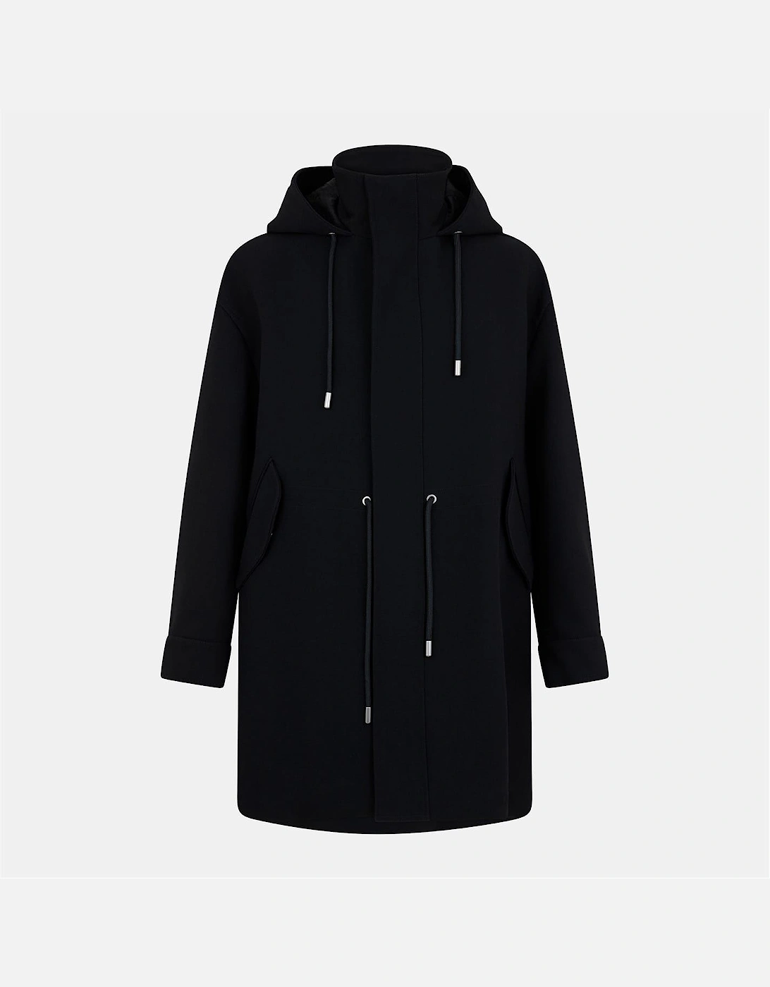Hooded Drawstring Solid Patterned Parka Coat, 2 of 1