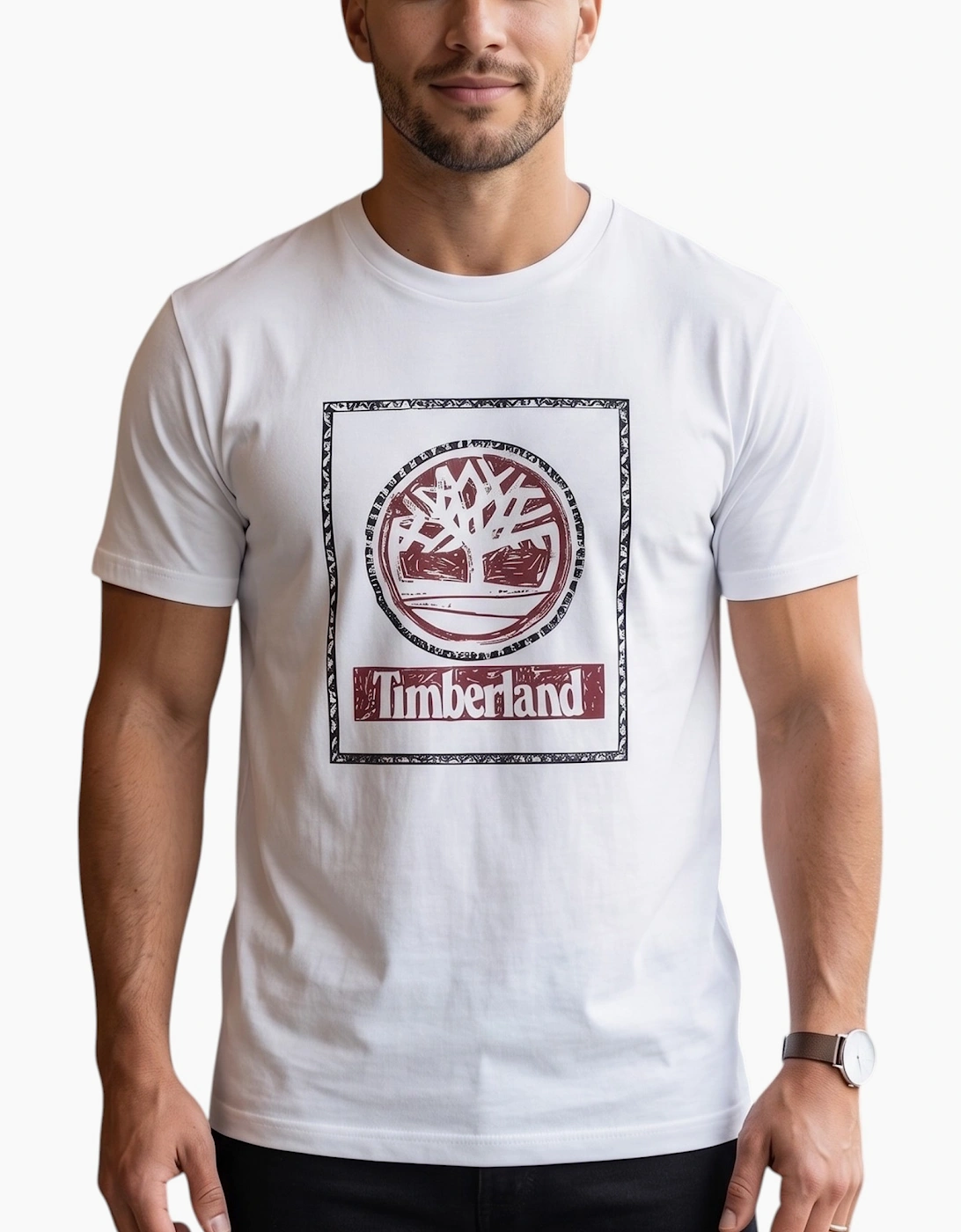 Timberland Men's White T Shirts Tree Print Logo Top - Size 40